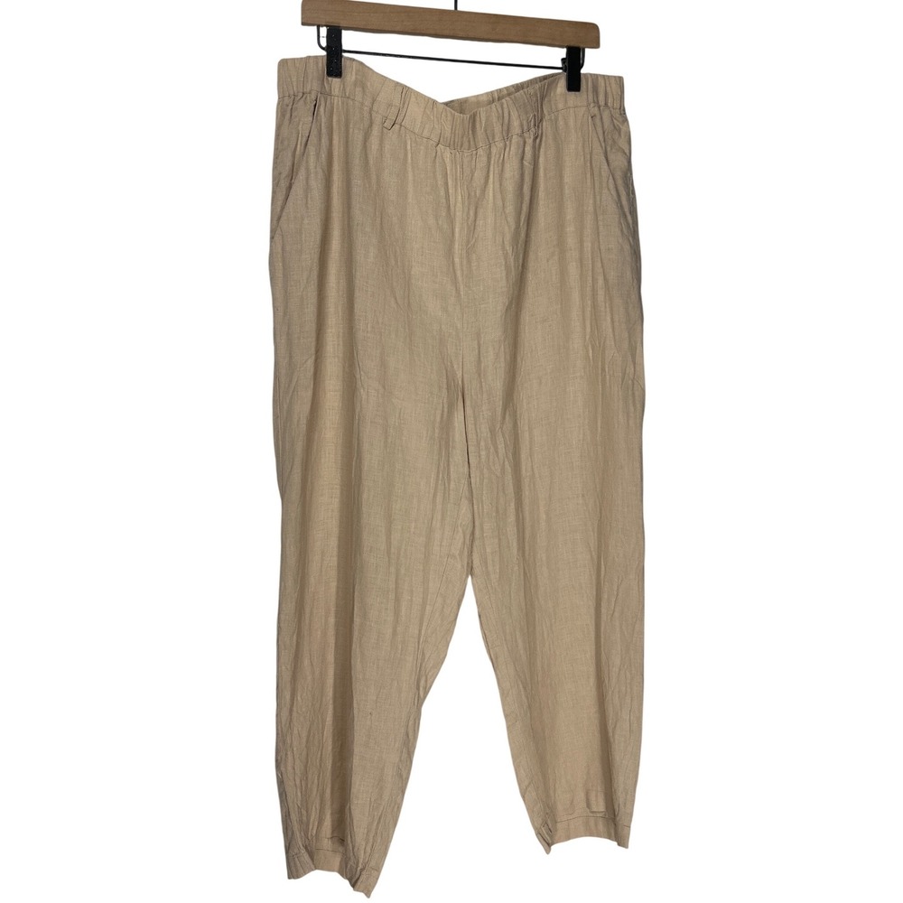 Quince Linen Minimal Elastic Waist Pocket Pants Beige Women's Size XL